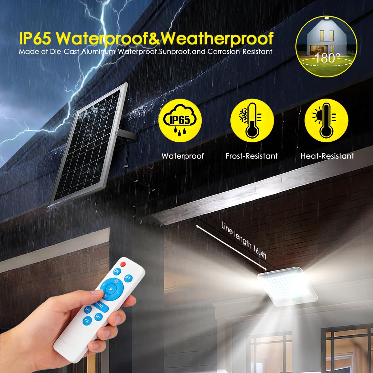 YACAISI Lumières d'inondation solaires extérieures imperméables, 10000Mah solaire alimenté à l'extérieur de la lumière de rue, éclairage commercial de sécurité du crépuscule à l'aube