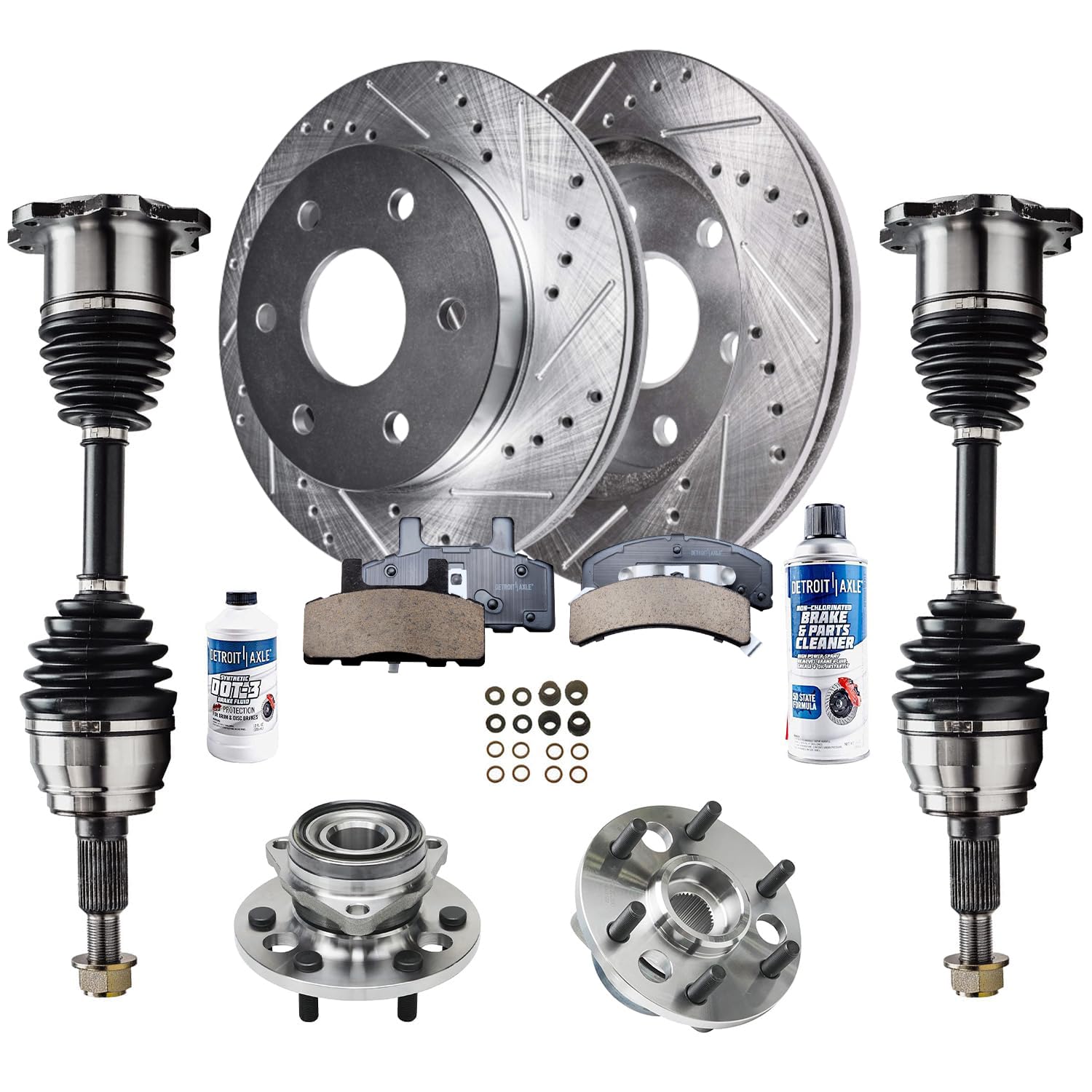 Detroit Axle - Front Brake Kit Wheel Bearing Hubs CV Axles for 4WD 6-Lug
