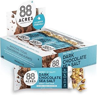 88 Acres Granola Bars | Dark Chocolate Sea Salt | Gluten Free, Nut-Free Oat and Seed Snack Bar | Vegan & Non GMO | 12 Pack