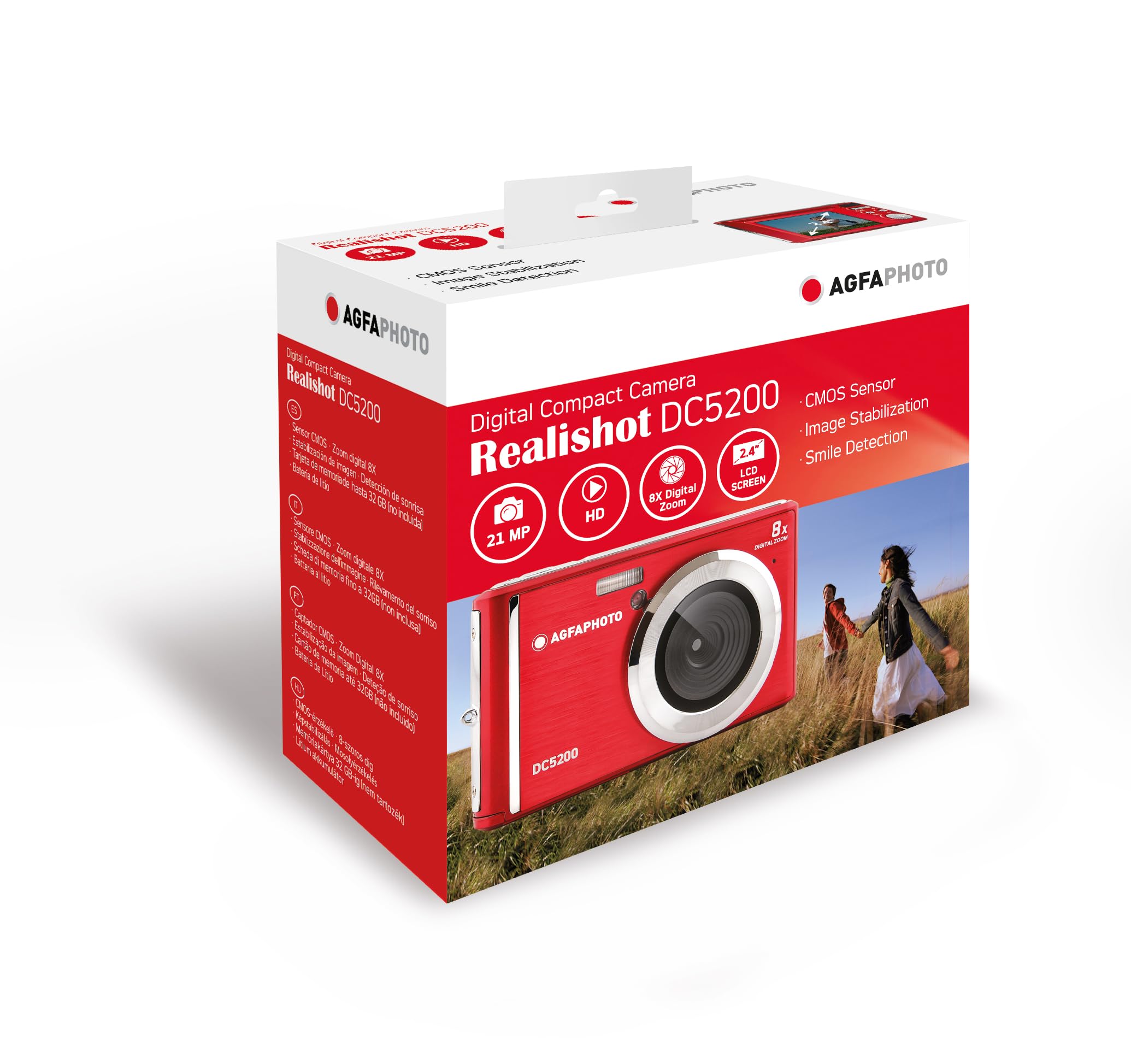 AGFA PHOTO Realishot DC5200 - Kompaktes Digitalkamera, 21MP, 2,4” LCD-Bildschirm, 8x Digitalzoom, HD 720p Video, Lithiumbatterie, SD-Karten, Szenenmodi - Rot | 2,4" LCD-Bildschirm, 8x Digitalzoom, HD 720p Video, Lithiumbatterie, SD-Karten