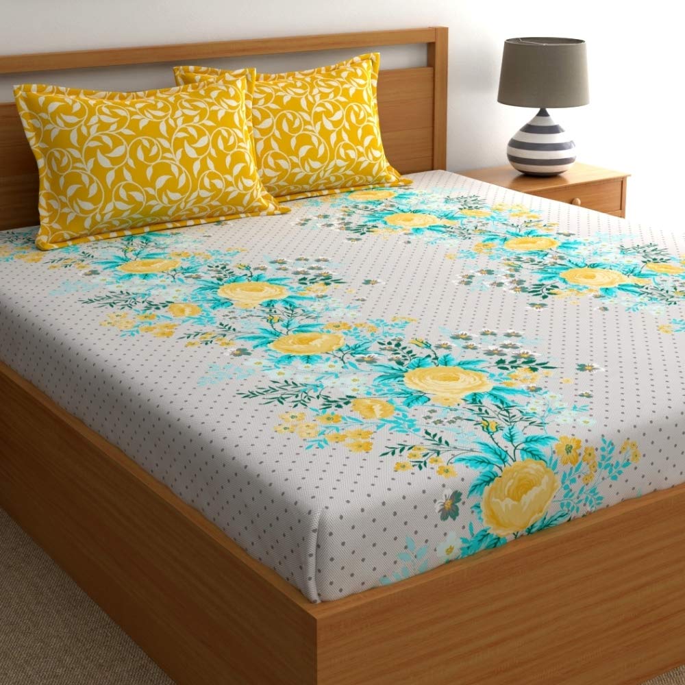 Home Ecstasy 100% Cotton Double Bedsheet for Double Bed, 140 TC, 1 Bed Sheet (Size 87 x 98 inches) with 2 Pillow Covers, Yellow (B0D4QX82CL) Amazon Price History, Amazon Price Tracker