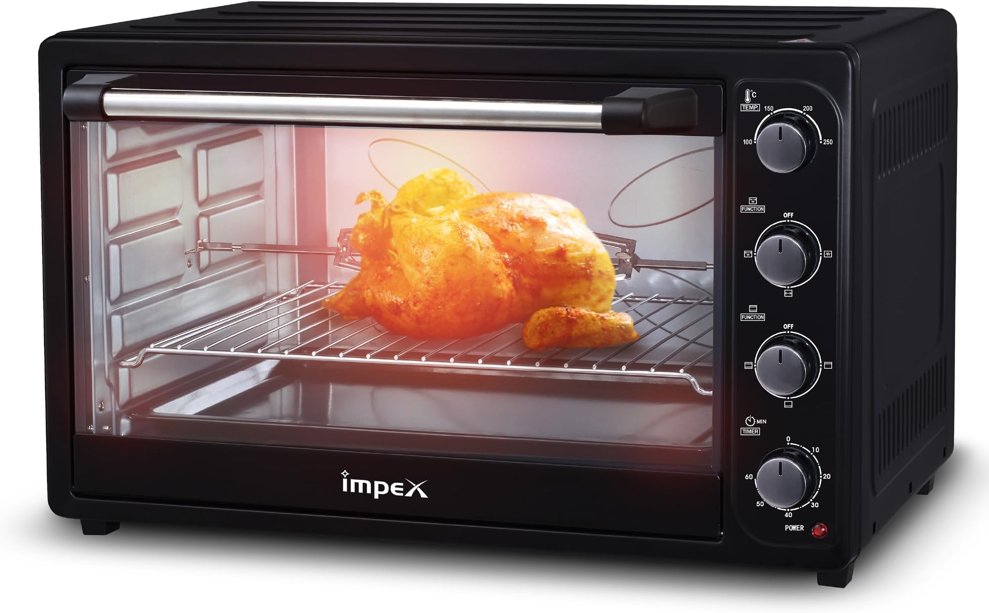 Impex 100 Ltr Microwave Electric Oven| Large Capacity Microwave Oven| 2200W Power| Adjustable Temperature 100-250°C | 12 Stages Heating Selector| Rotisserie & Convection Functions| 60-Min Timer