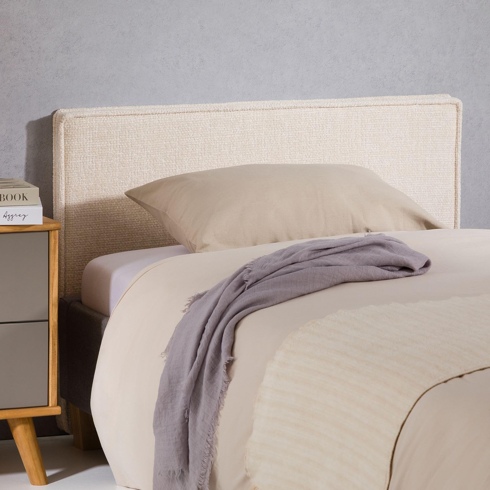 IDIMEX Tête de lit YOLAN 90 rembourrée, en Tissu Polyester pour lit 90 cm, sur Pieds en Plastique, Blanc