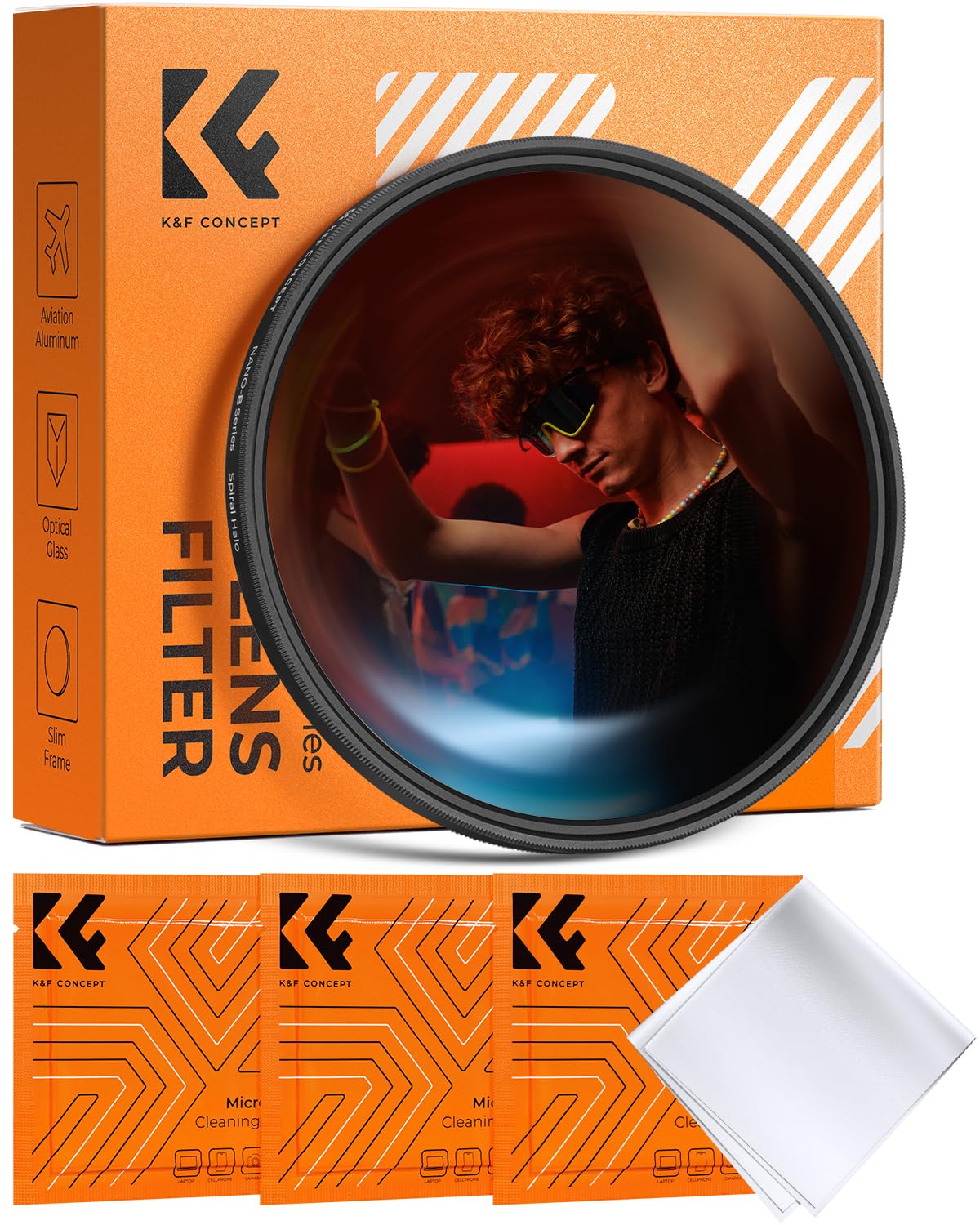 K&F CONCEPT Nano-Bacis Filtro Spirale Halo Filtro Effetto, Filtro Effetti Speciali a Prism in Vetro Ottico con 3pcs Panno di Pulizia con Effetto Alone Circolare Deformato con Visione Tunnel