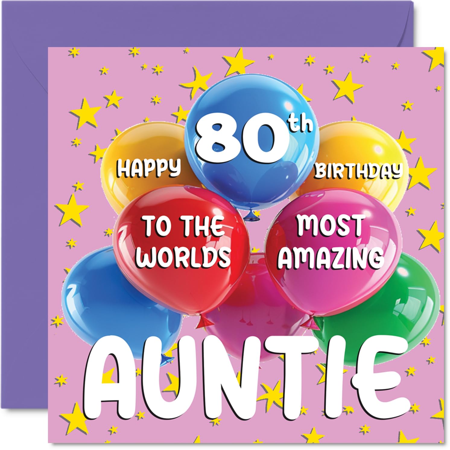 80th Auntie Birthday Card -World's Most Amazing Auntie - Happy 80th Birthday Card from Nephew Niece, 145mm Age 80 Greeting Cards for Aunt Aunty