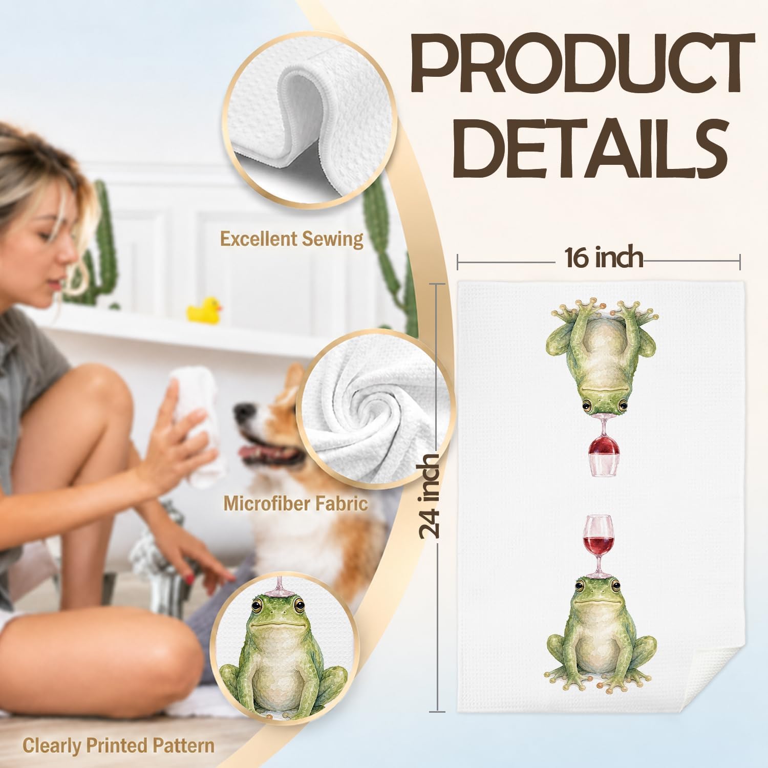 Wine Frog Decor Kitchen Dish Bar Towels 16x24 in image 2