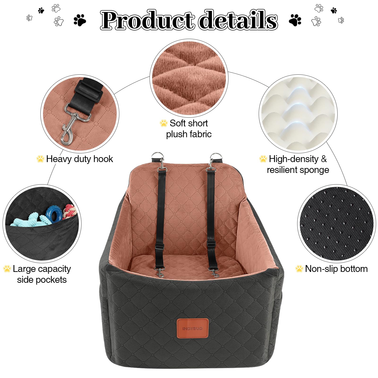 Dog Car Seat for Small/Medium Dogs, Memory Foam Dog Booster Seat, Travel Safety Pet Car Seat with Washable Removable Cover, Storage Pockets for Dogs up to 35 lbs((Black/Brown, Medium) - image 5