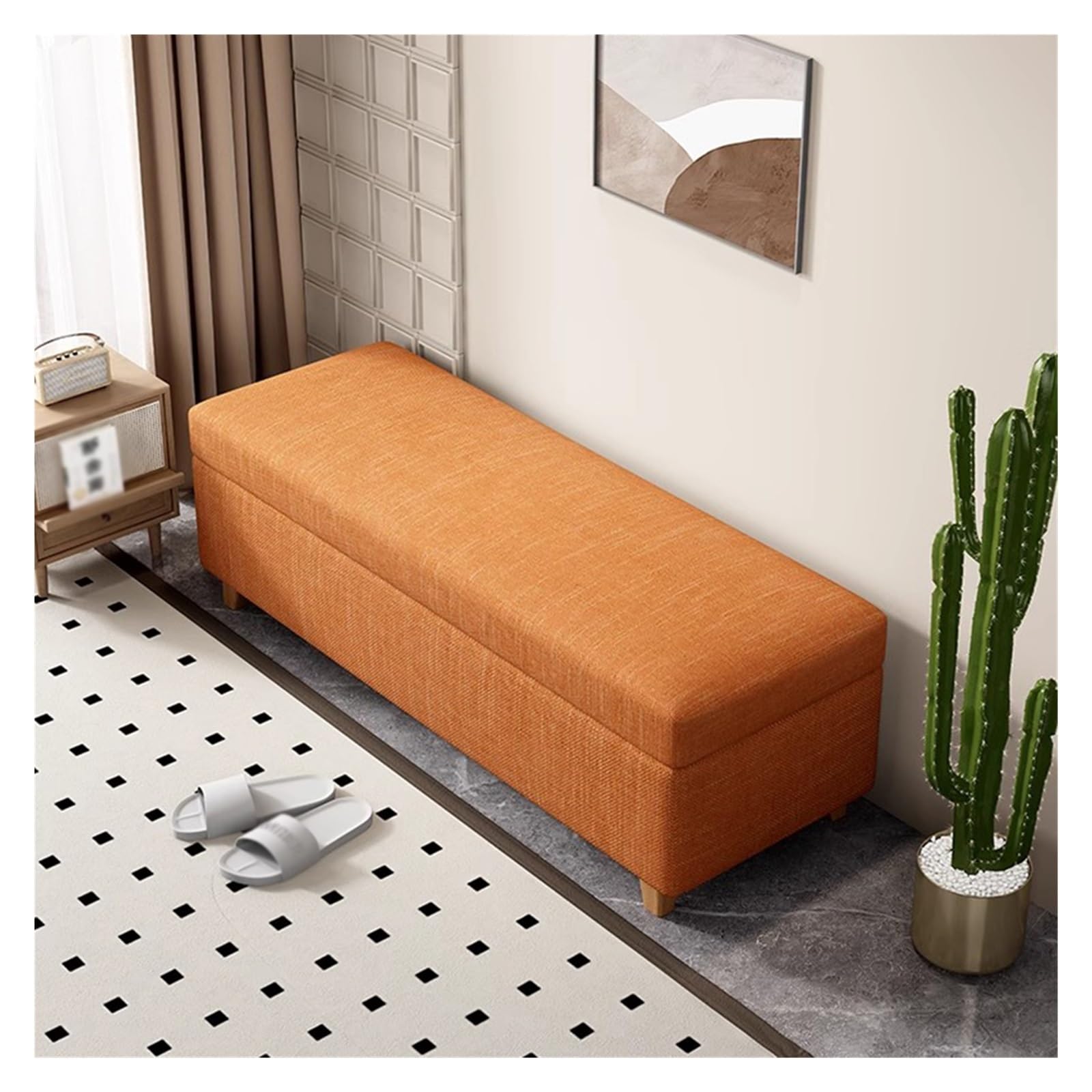Banc de rangement ottoman en lin moderne coffre de salon gain de place