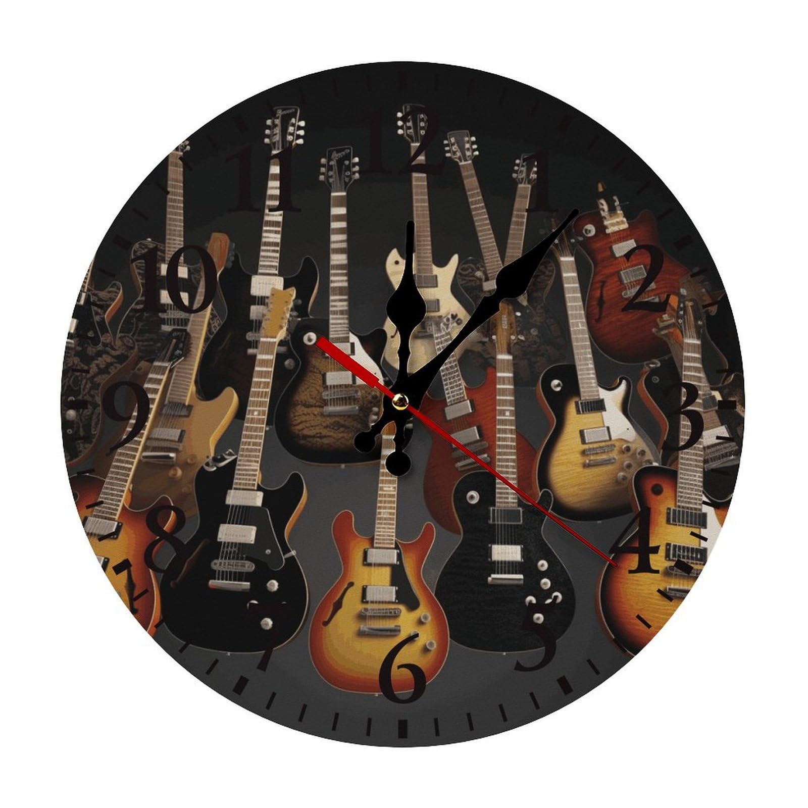 NTVOWPZO 10 Inch Wall Clock Guitars Battery Operated Wall Clocks Silent Non-Ticking Round Wall Clock for Living Room Kitchen Home Office Wall Decorative Clock