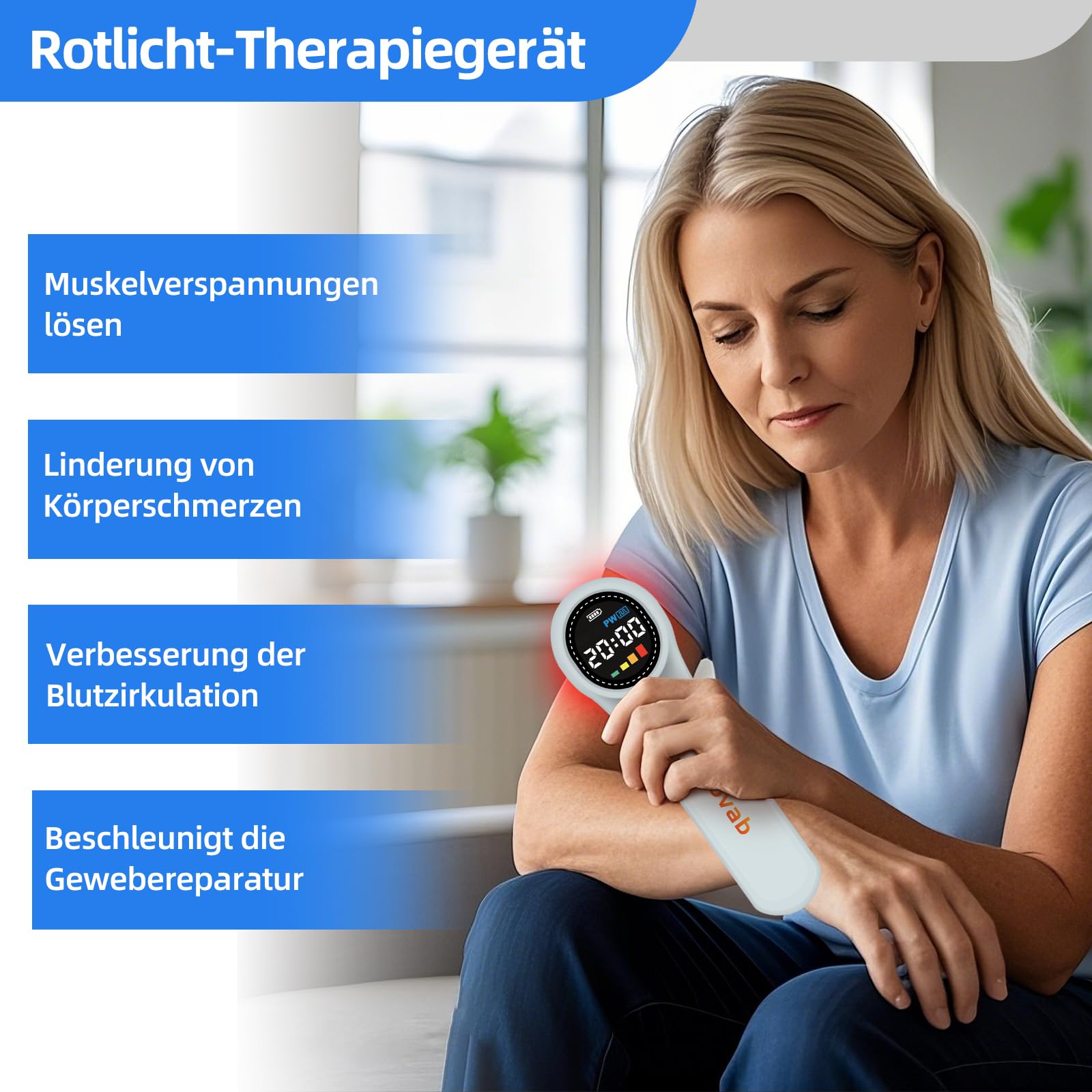 Rotlicht Therapie Gerät Infrarotlampe 4x980nm+4x810nm+16x660nm Tragbares Rotlichtlampe Gerät Rotlichttherapie Handgerät zur Schmerzlinderung zu Hause für Rücken,Knie, Schultern, Muskeln