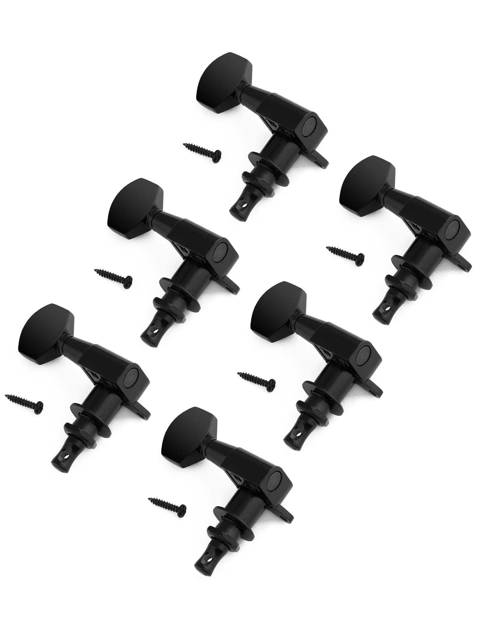 Holmer Clavijas de afinación de cuerda selladas, máquinas de afinación, cabezales de máquina Grover, teclas de afinación, 6 en línea, para guitarra acústica diestra o guitarra eléctrica, color negro.