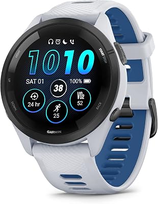 Garmin Forerunner® 265, Running Smartwatch, 46mm, Whitestone/Tidal Blue