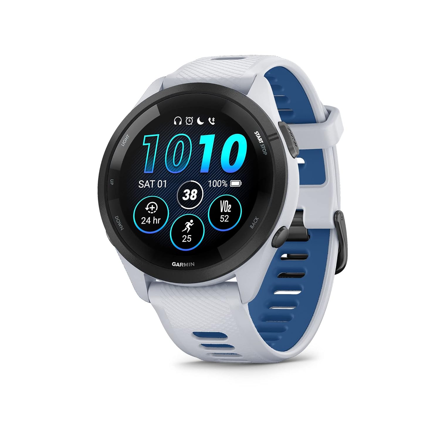 Garmin Forerunner® 265 Running Smartwatch, Colorful AMOLED Display, Training Metrics and Recovery Insights, Whitestone and Tidal Blue