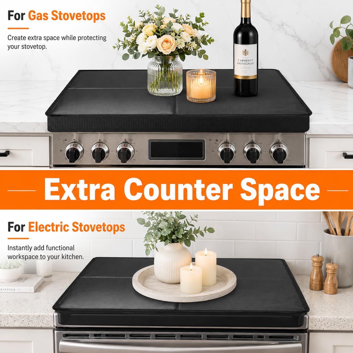 Gas Stove Cover for Gas Stove, 30"x21" Stove Top Covers, Folds Easy Clean with Built-in Hard Board, extra countertop space Gas Range Cover