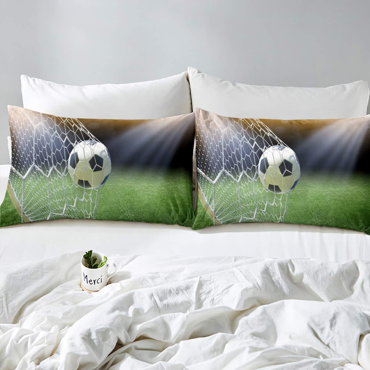 Set di biancheria da letto da calcio con Trapunta sportivo per bambini ragazzi ragazze ragazzi fuoco acqua palloni da calcio piumone 3D set Trapunta per letto 135x200cm