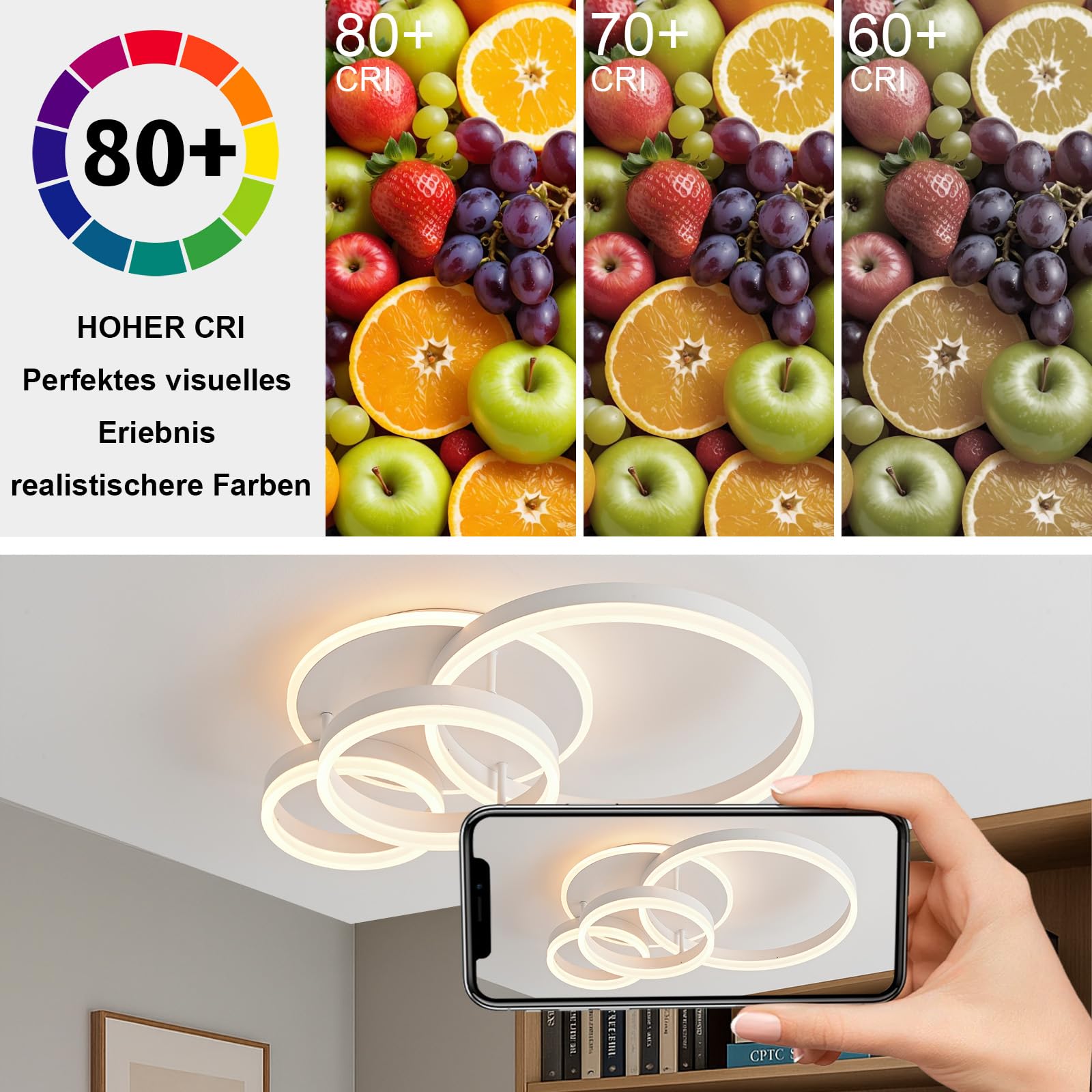 BLMYL Lampada da soffitto a LED dimmerabile, 3000 K – 6000 K, 48 W, 4800 lm, lampada da soffitto da 61 cm, anelli a LED, per camera da letto, cameretta dei bambini, cucina, corridoio