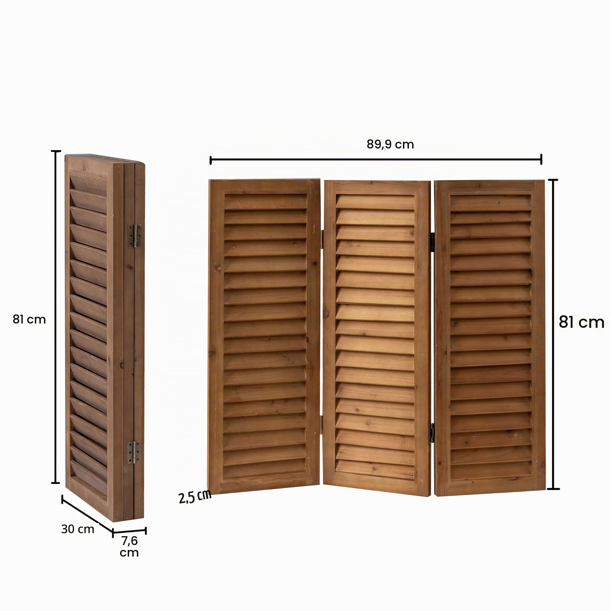 81 cm Höhe Trennwand Raumteiler Holz Braun, Kurze Paravent Raumteiler Innen 3 Teilig, Einzigartig Raumtrenner für Haus Schlafzimmer Büro