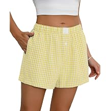 Womens Boxer Shorts Cotton Summer Casual Pajama Y2K Sleep Gingham Plaid Shorts Bottom with Pockets