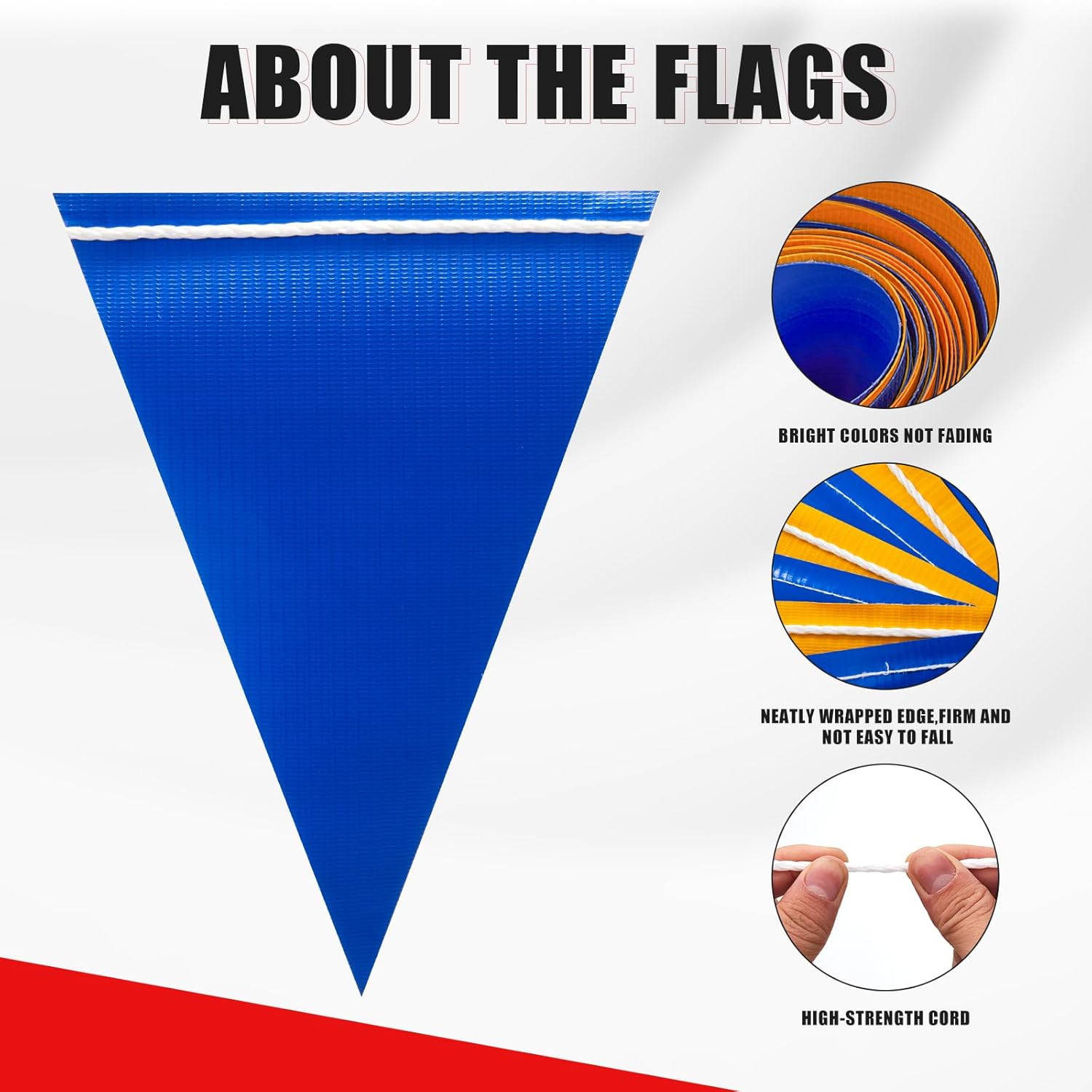 Warning Safety Pennant Banner Flags – Multipurpose 105FT OSHA Bright BLUE/YELLOW Triangle Flags for Construction,Outdoor & Event Hazard Precaution(BLUE+YELLOW,45pcs,105FT) - Image 6