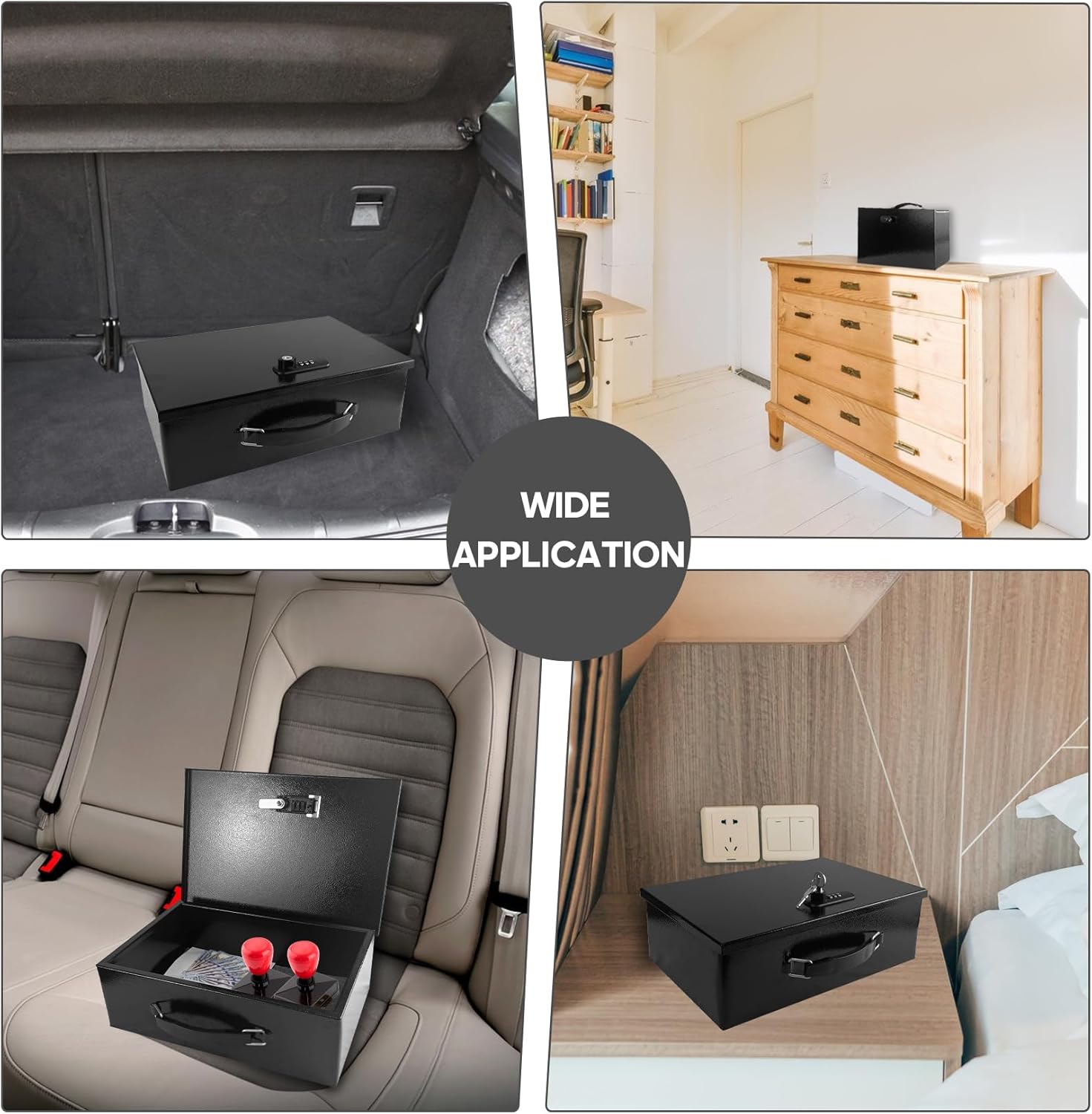 YIYITOOLS Fireproof Lock Box for Documents, Fire Resistant Safe Fire Safe Box with Dual Combination and Key Lock Document Box with Carrying Handle for Personal Items Jewelry Money, Black