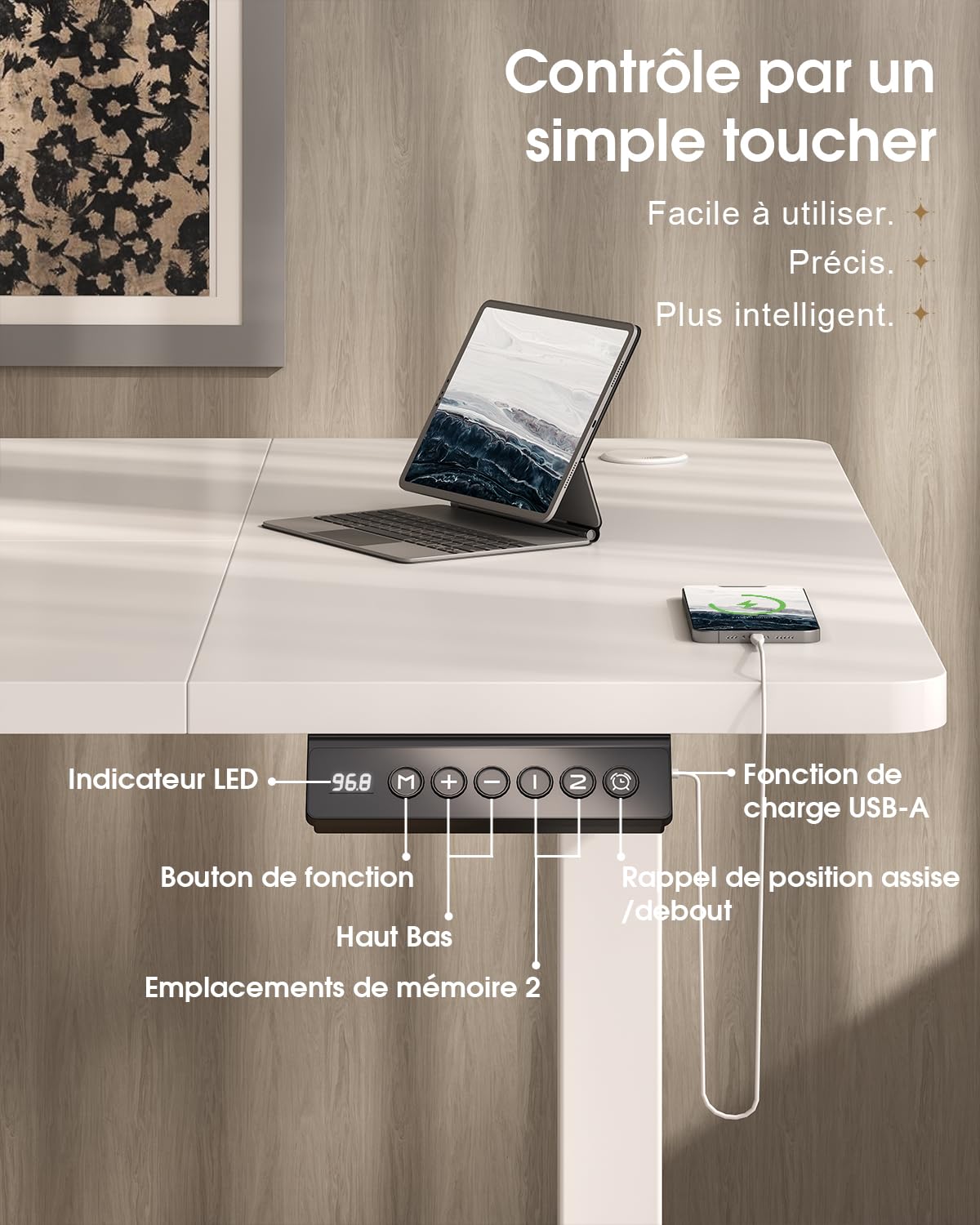 Devoko Höhenverstellbarer Schreibtisch 160x80cm, Schreibtisch Höhenverstellbarer mit Schubladen, USB-A Ladeanschluss, Computertisch mit Kabel Management Tray, Standing Desk mit 3 Memory Funktion Weiß