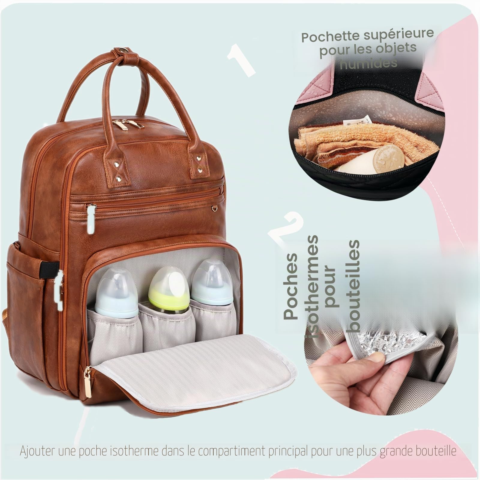 LORADI Grande Capacité 18 Poches Sacs à dos à langer | Clip pour poussette, housse de voyage pour bagages, 4 poches isolantes, résistant à l'eau, facile à nettoyer, durable