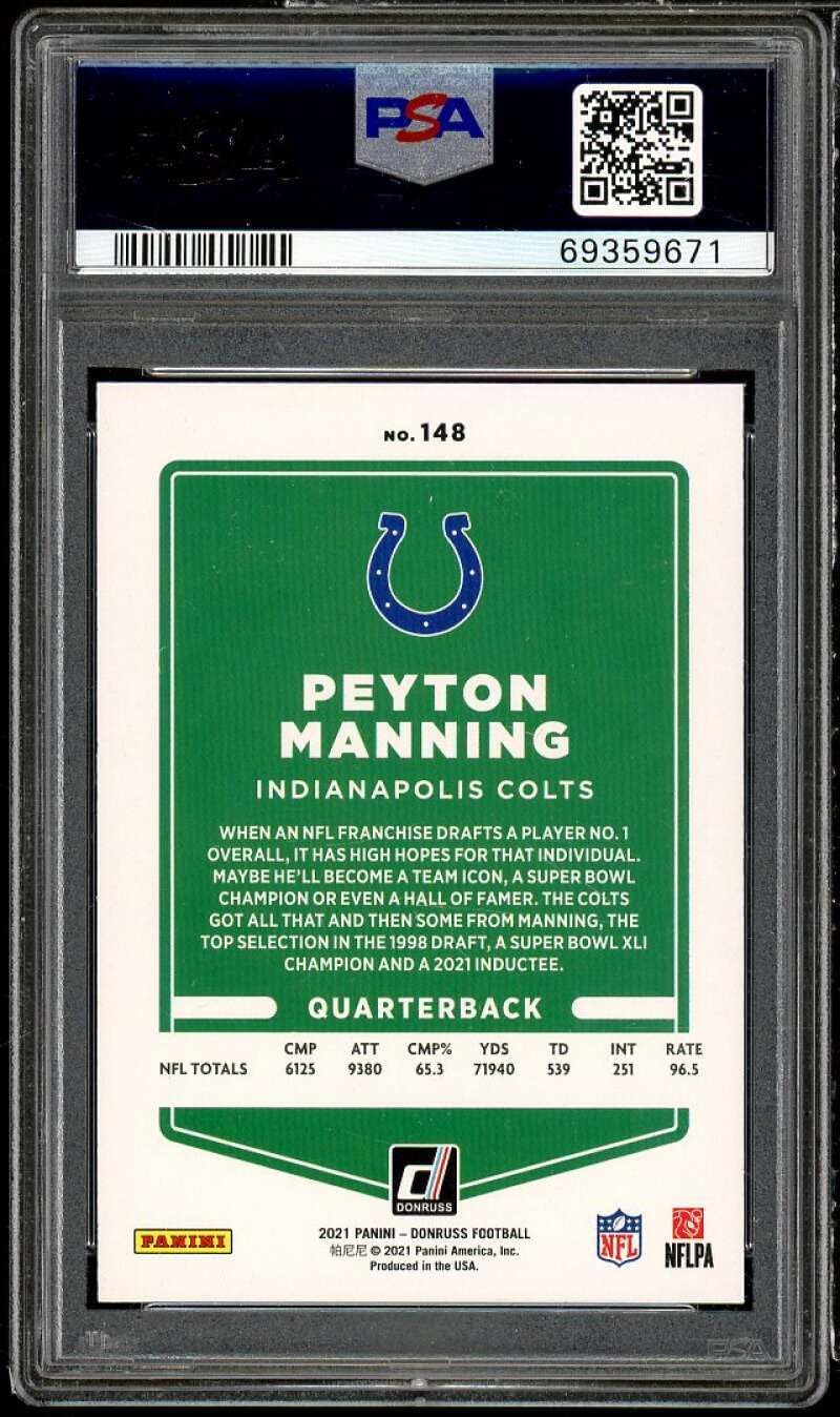 Peyton Manning Card 2021 Donruss Variation #148 PSA 10