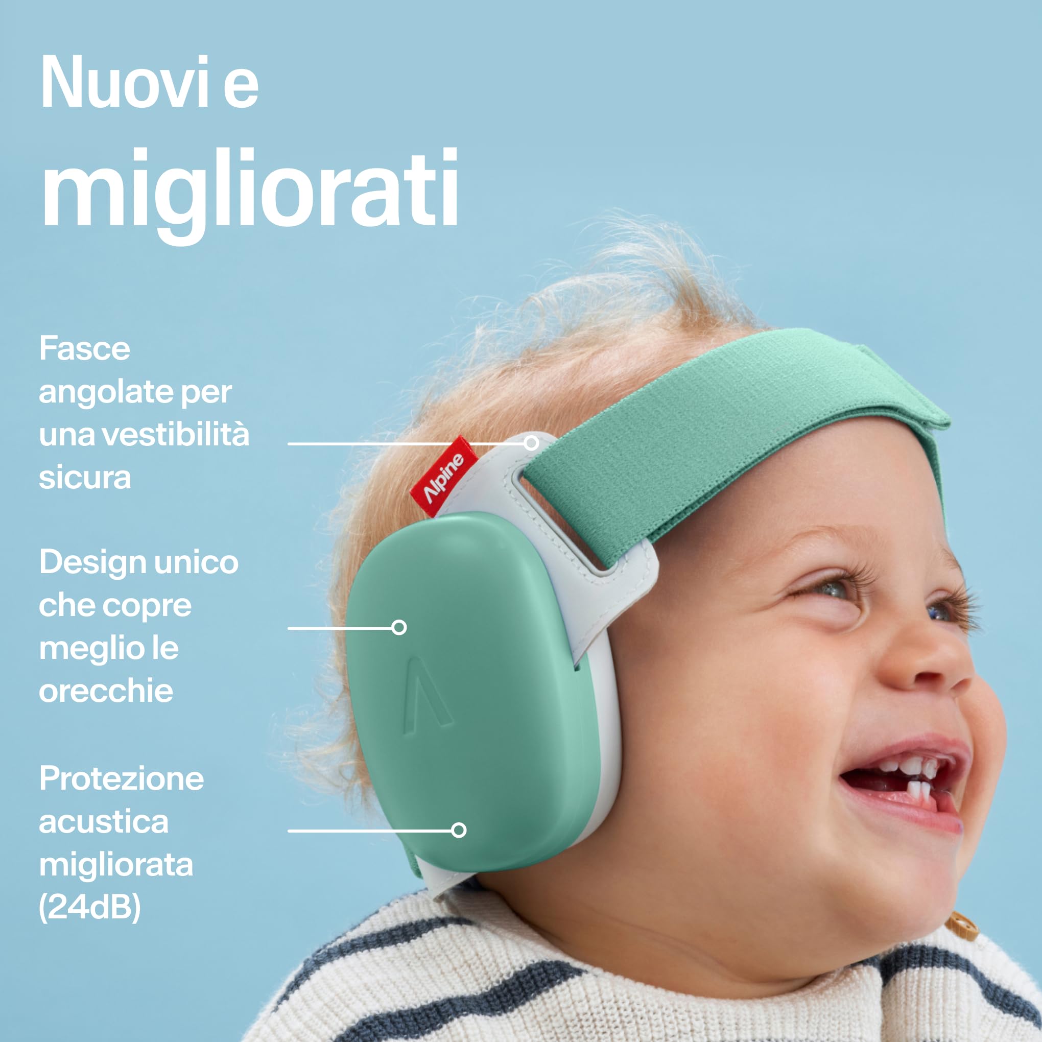 Alpine Muffy Baby Comfort, Paraorecchie Migliorati per Neonati e Bambini, Certificato CE, Vestibilità Sicura E Confortevole, Protezione dell'udito Regolabile Fino A 48 Mesi, Attenuazione 24 dB, Verde