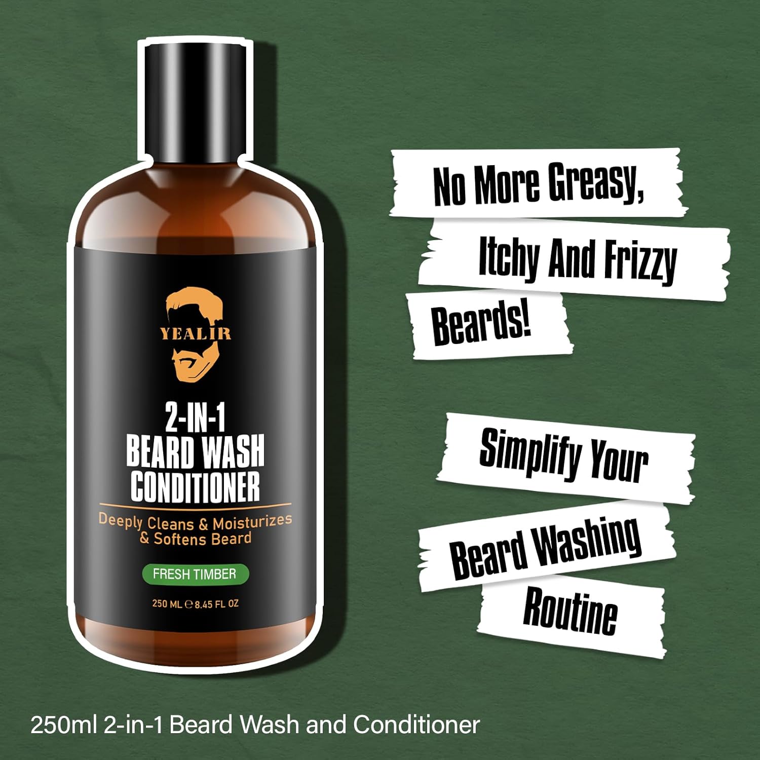 2-in-1 Beard Wash & Conditioner – Softens & Hydrates Dry, Coarse Beards for Effortless Styling – Cleanses & Conditions for Healthier, Fuller Facial Hair – Fresh Timber Scent – 8.45 fl oz - Image 4