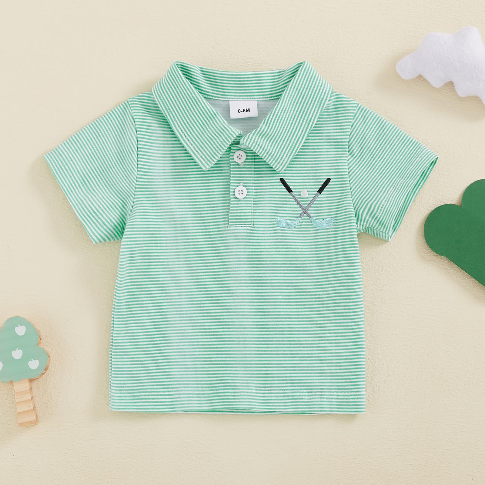 Toddler Baby Boy Summer Clothes Golf Polo Shirt Short Sleeve Lapel Collar Striped Casual T-Shirt Tops (A-Green, 12-18 Months)