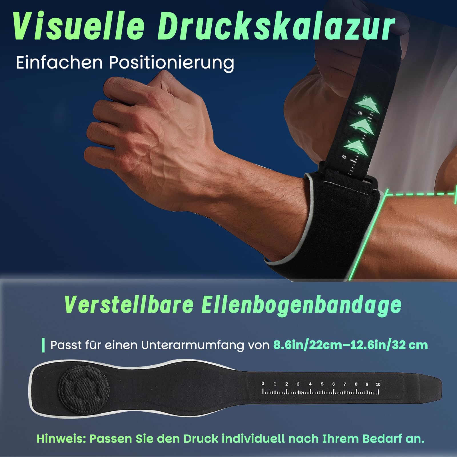 Ellenbogenbandage Tennisarm Bandage Testsieger Leichte Manschette für Tennisarm Golferarm Bandage Rechts und Links mit EVA-Futter Einstellbare Ellbogenschoner Epicondylitis Spange Herren Damen