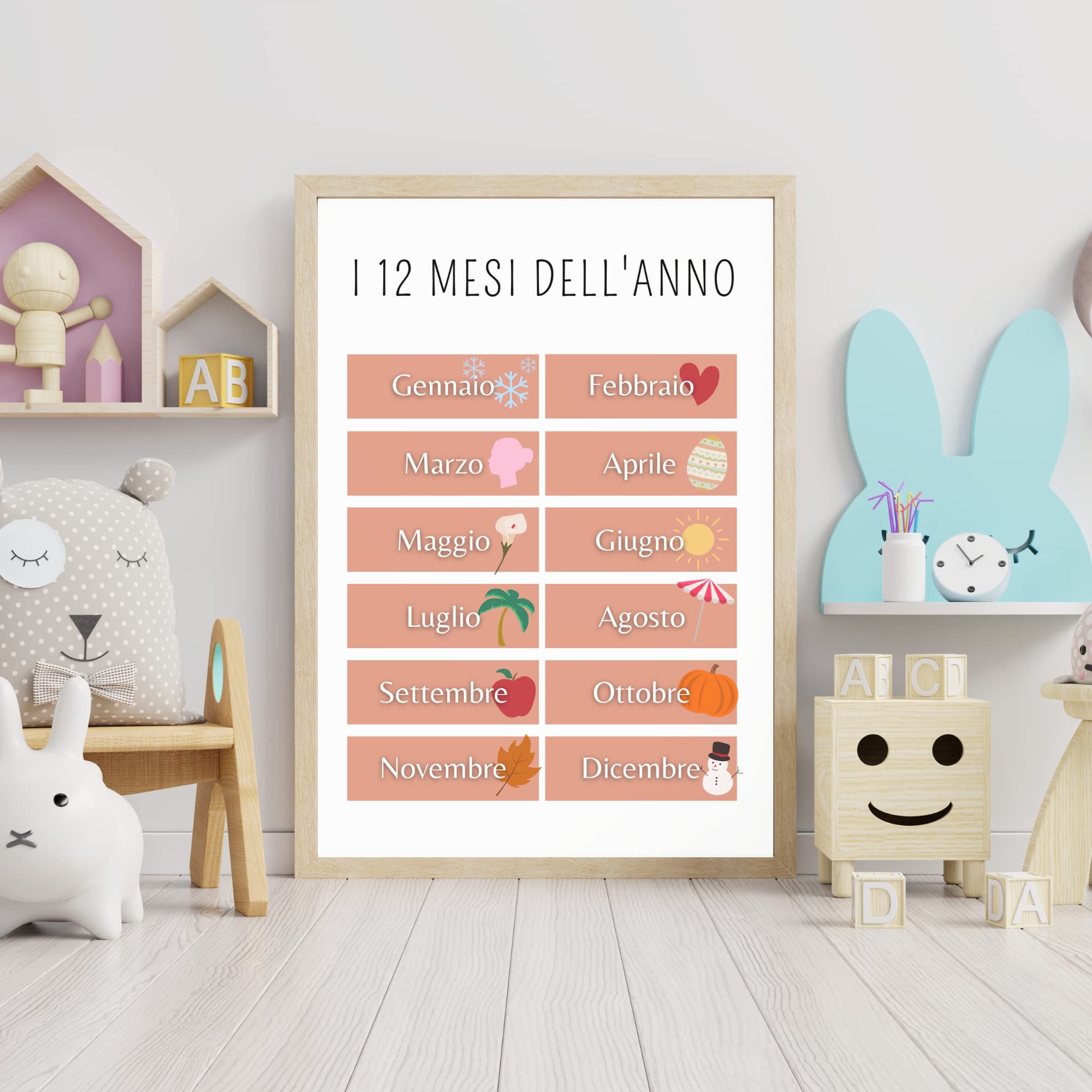 Poster su tela, con lista dei nomi di verdure in giardino, educazione per bambini, decorazione per camera da letto, ufficio, stanza, regalo, cornice: 60 x 90 cm