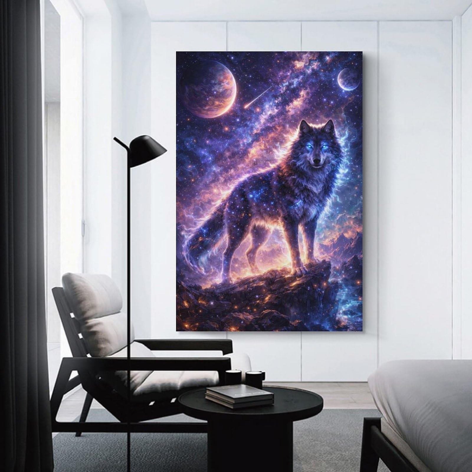 Junmoney Unframe-Style-8 Cosmic Wolf In Nebula Canvas Wall Decor, 20X30inch(50X75cm), For Small Homes, Bedrooms Or Open Spaces, Home Artwork For Modern Interiors