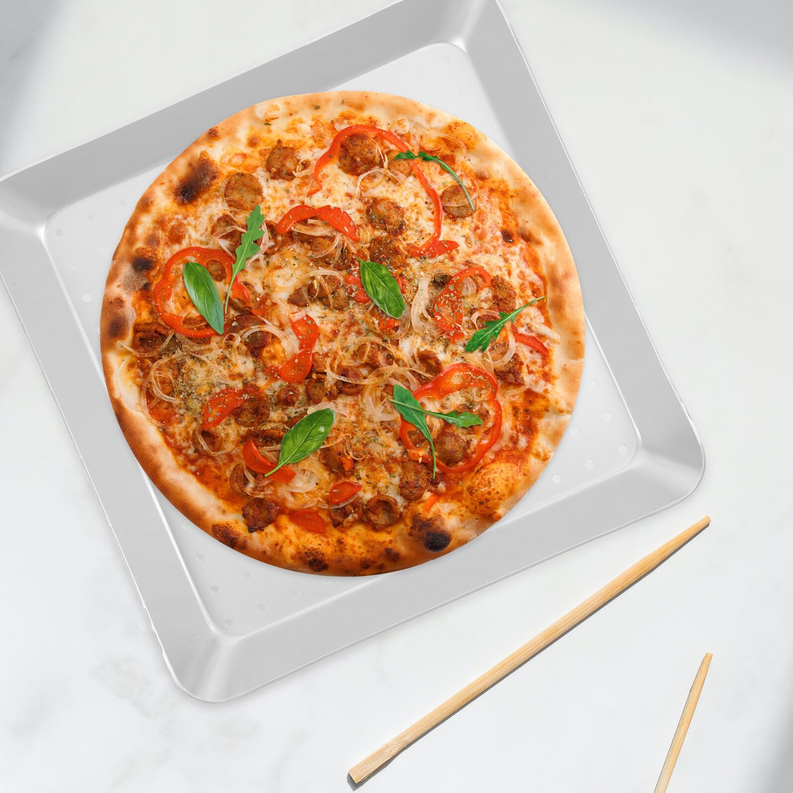 Teglia Pizza Quadrata Forata in Lega di Alluminio Antiaderente Resistente Alte Temperature per Forno Uso Domestico e Ristorazione