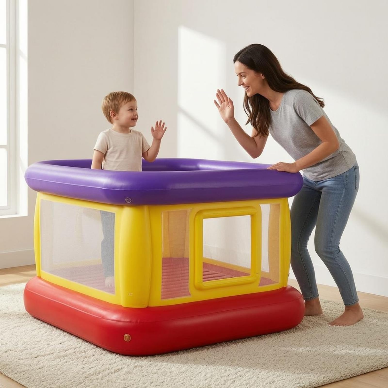 Sharplace Castillo Hinchable para Niños Castillo Colchoneta Parque con Despejada para Cuidado y Fondo Reforzado Adecuado para Interiores y Exteriores Fiestas, Rojo, Azul, Verde