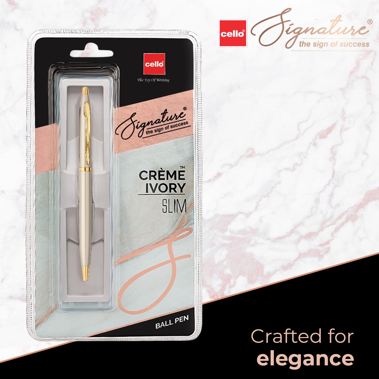 Cello Signature Crème Ivory Slim Ball Pen|Blue Ink|1 Ball Pen|Ivory and Gold Finish|Premium Metal Pens for Office Use|Stylish Gifts for Christmas and New Year|Gifts for Men and Women 1