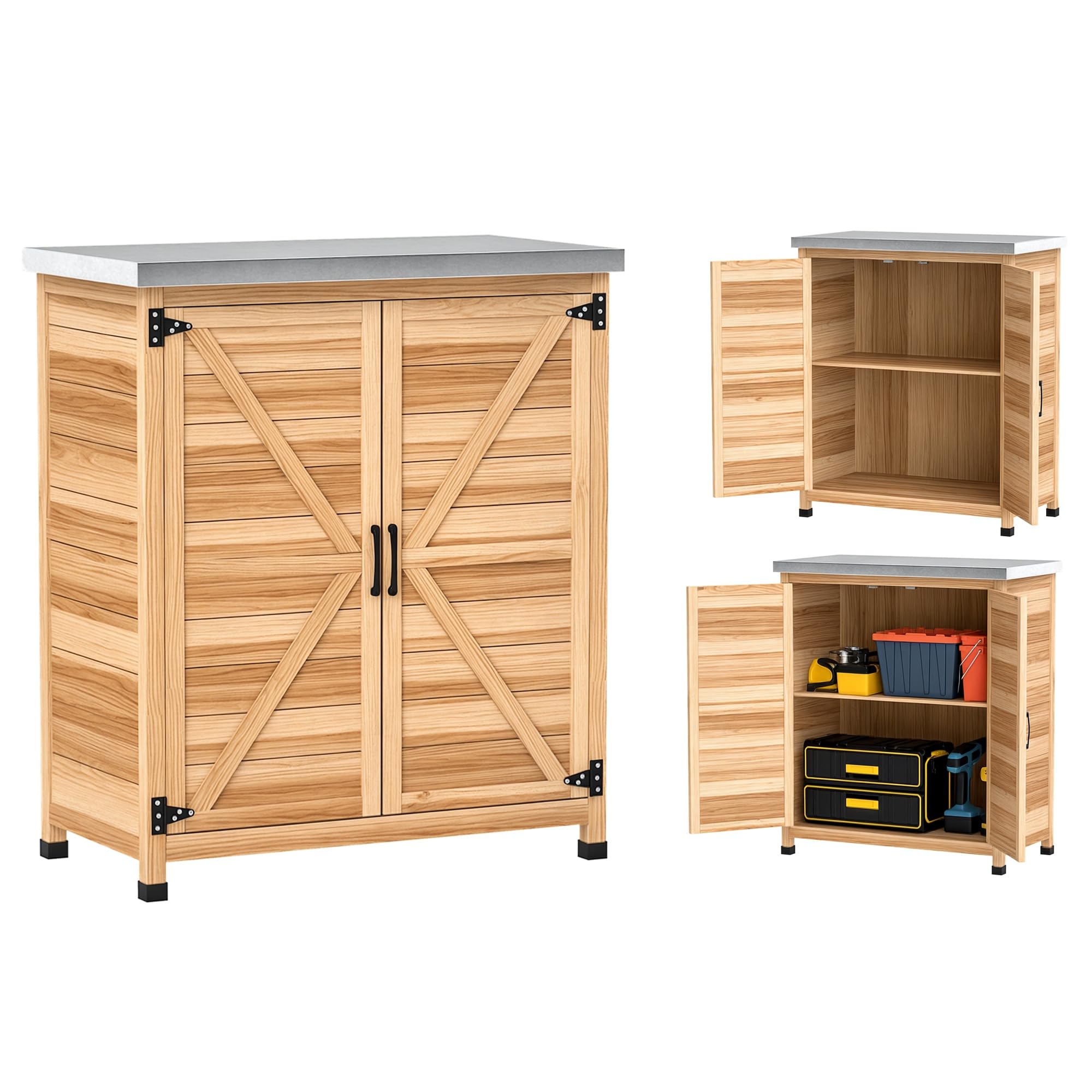Outsunny Armoire de Jardin avec Dessus métallique et étagères Bois
