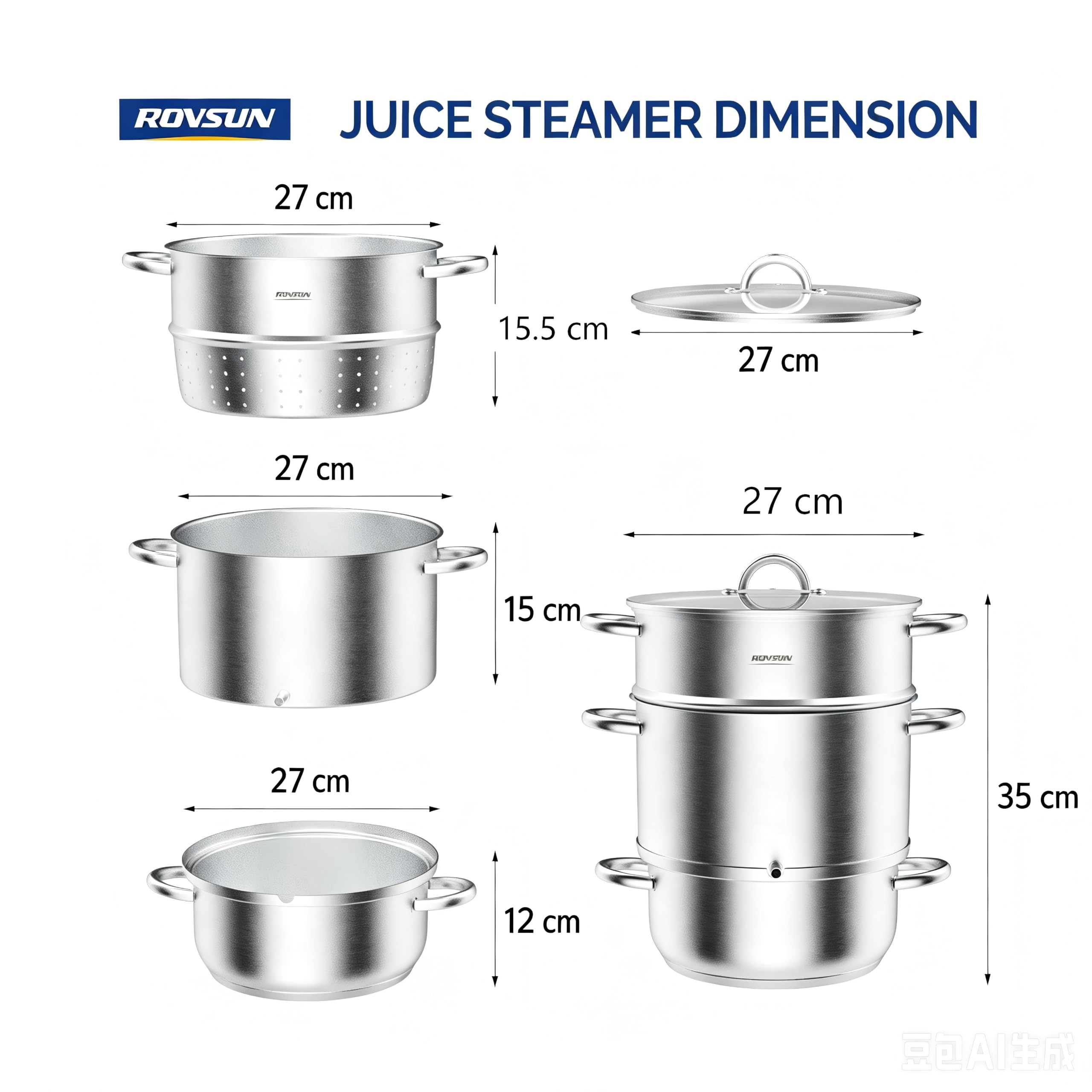 ROVSUN 15 L Dampfentsafter aus Edelstahl, Entsafter für Obst und Gemüse, Saftpresse für alle Herdarten geeignet auch Induktion Ø 27cm