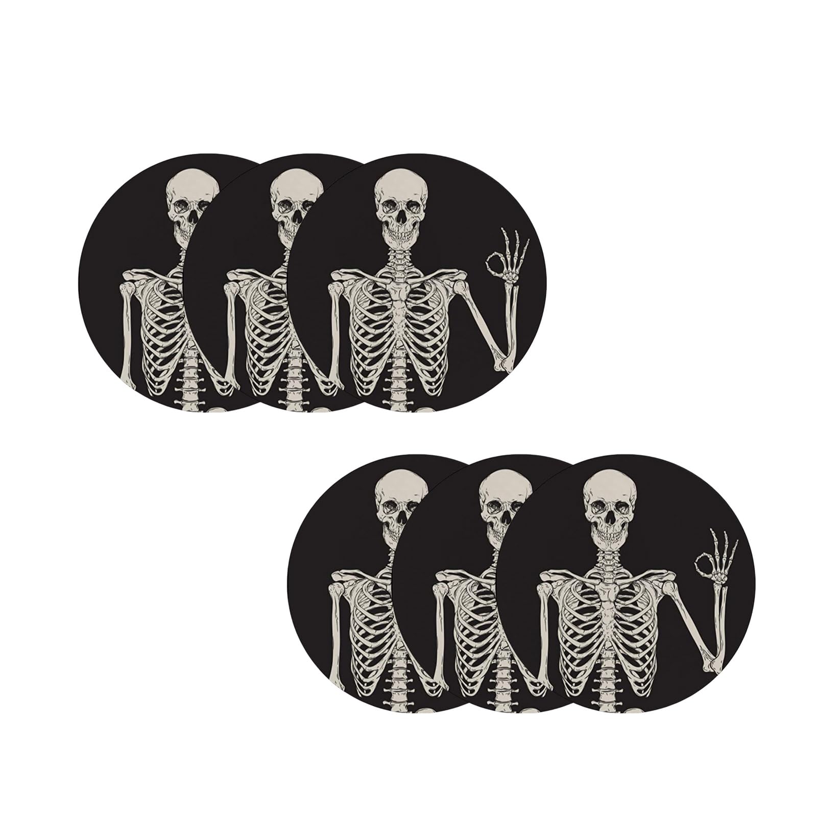 Jazuaiao 6Pcs Skeleton Skull Pattern Coasters Cup Coasters Ceramic Stone Round Drink Placemats Insulation Pad Enduring Round Drink