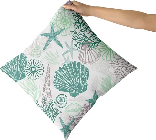 Miniatura 6 de Fundas de almohada náuticas costeras de 18 x 18 pulgadas, diseño de estrella de mar y coral, fundas de almohada de verano verde océano, fundas de