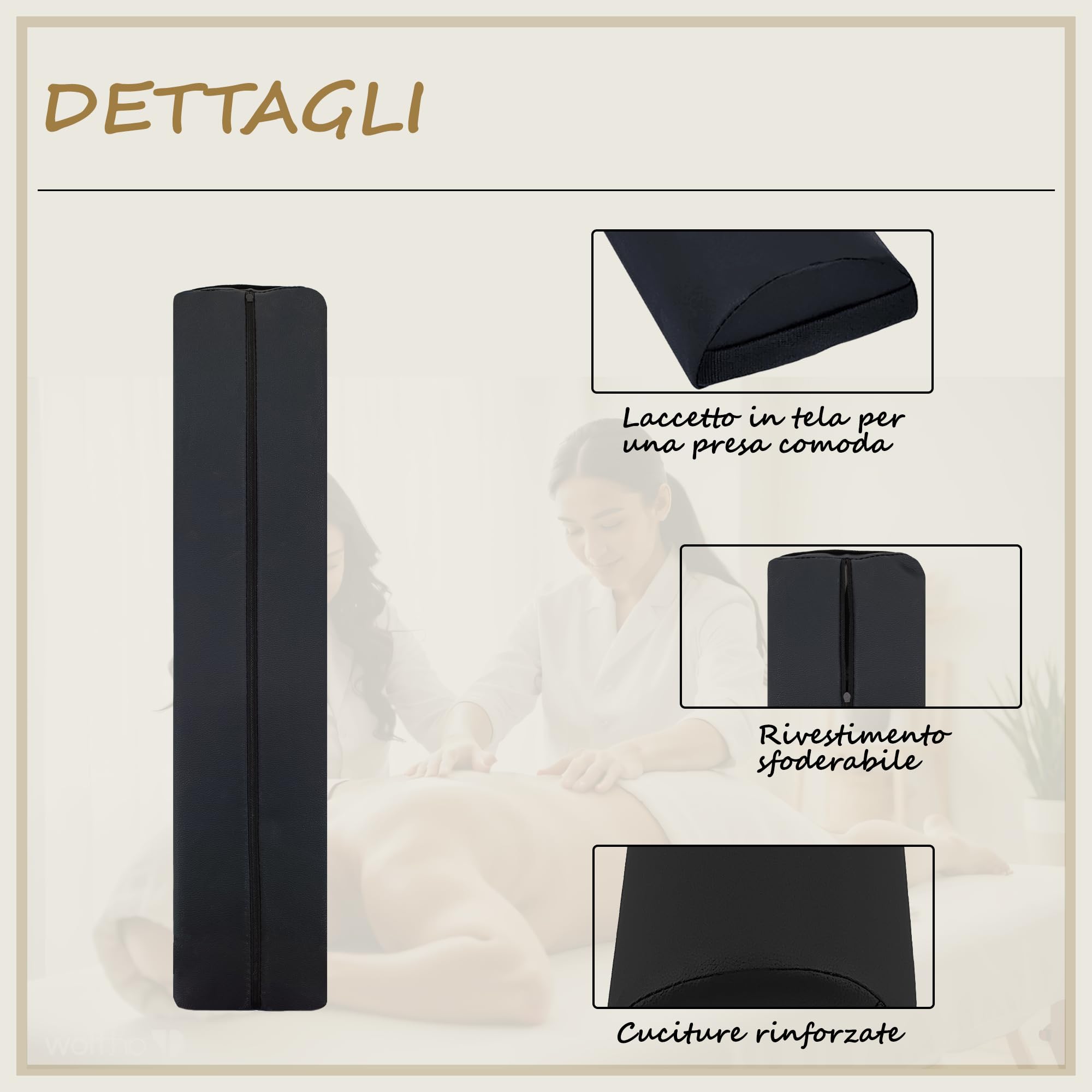 BELTOM® Cojín semicilíndrico Almohada Semi-Redonda para Camilla Cama Masaje Mesa Belleza - Negro