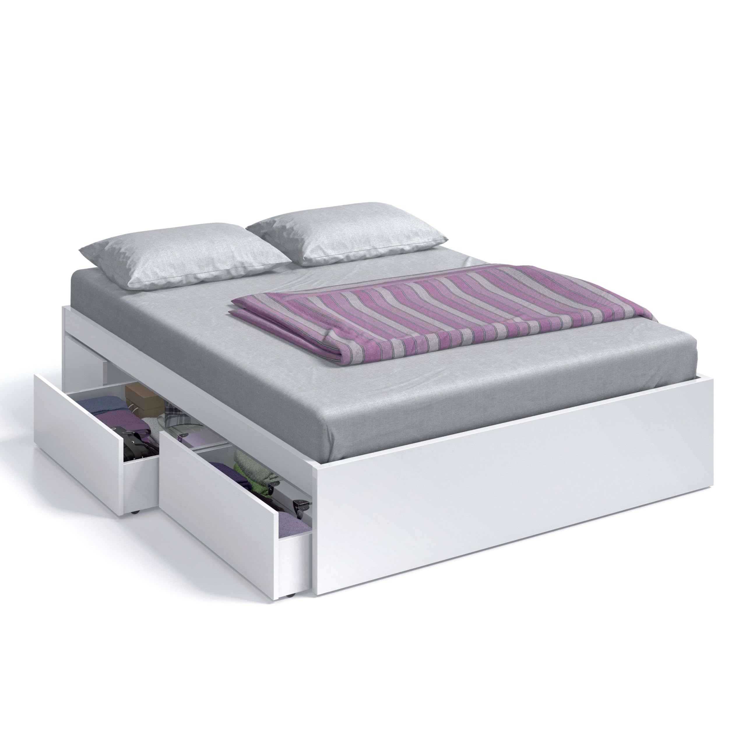 Miroytengo Cama de Matrimonio Honeymoon Dormitorio con 4 Cajones Estilo Contemporáneo en Color Blanco Artik 150x190 cm