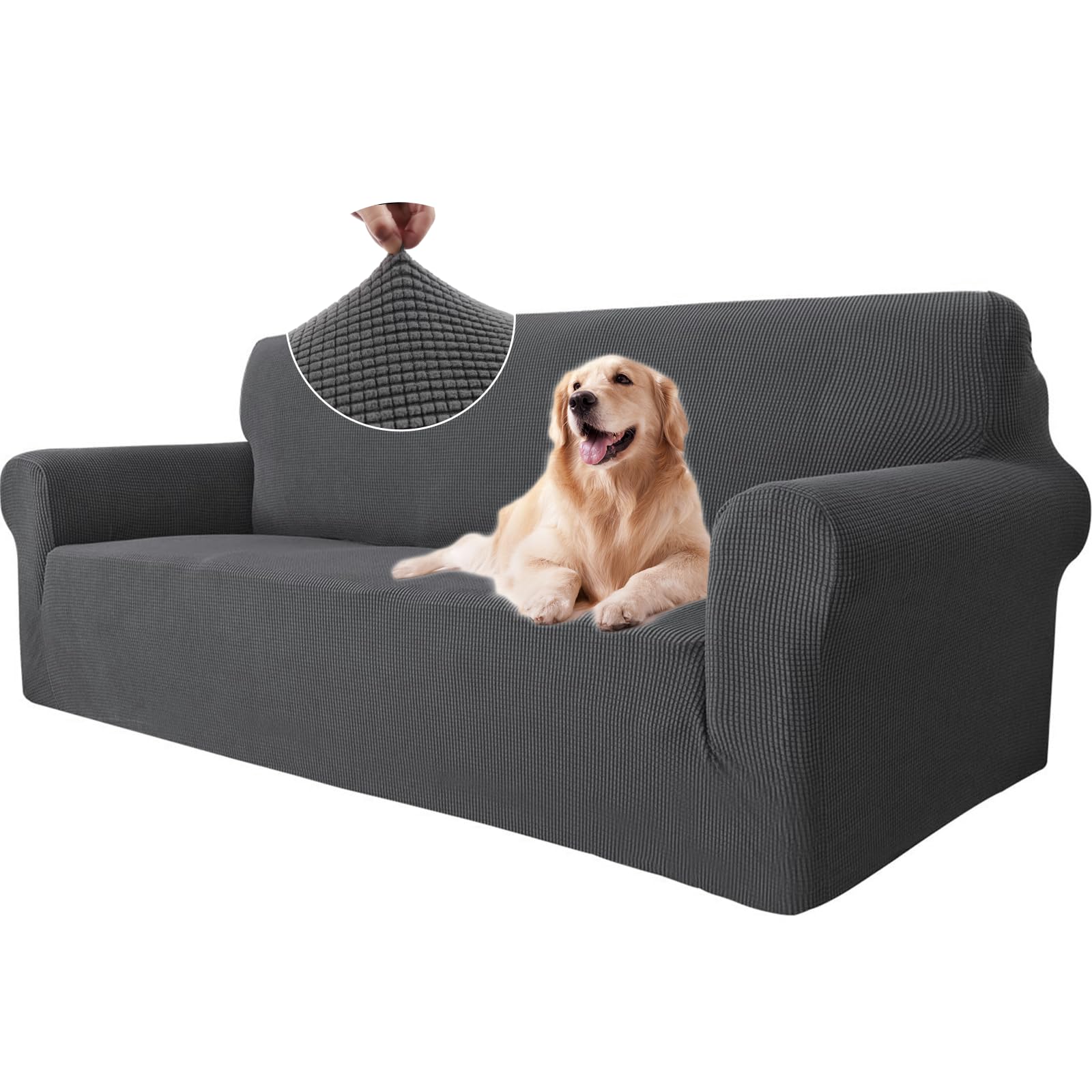 Ystyle Elasticas Funda Sofa 3 Plazas, Fundas de Sofa Ajustables con Reposabrazos, Gruesa Funda Sofá Anti Gatos Perros y Mascotas, Moderna Cubre Sofa Antimanchas Lavable, Gris