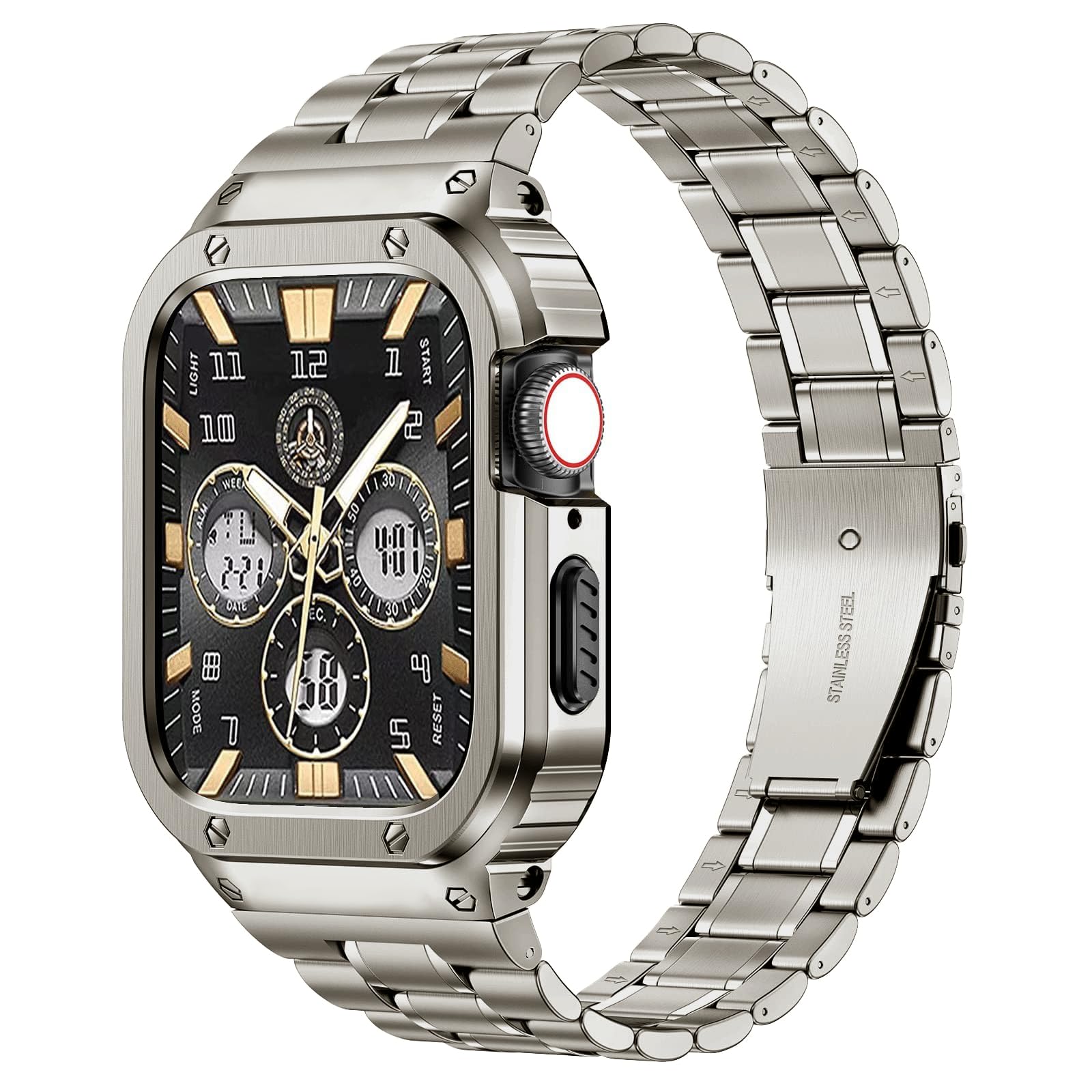 MioHHR Stainless Steel Band with Case for Apple Watch Bands Series 11/10