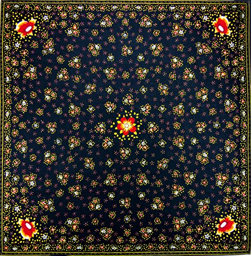 Foulard coton noir motif Provençal 80x80 cm chic et élégant