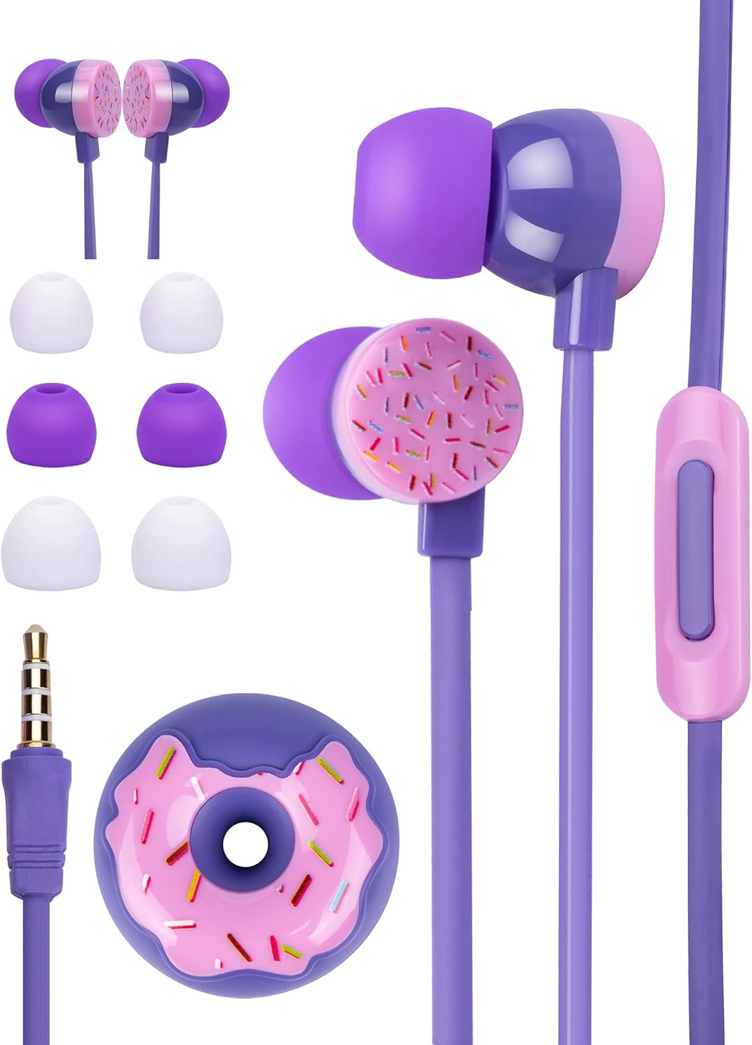 Wired Earbuds for Kids in-Ear Headphones, Cute Donut Kids Earphones for School, Flat Cable Cute Earbud with Microphone and Lovely Kids Ear Buds Storage Case for Girls Boys and Adults (Purple) Wired Earbuds for Kids in-Ear Headphones, Cute Donut Kids Earphones for School, Flat Cable Cute Earbud with Microphone and Lovely Kids Ear Buds Storage Case for Girls Boys and Adults (Purple)