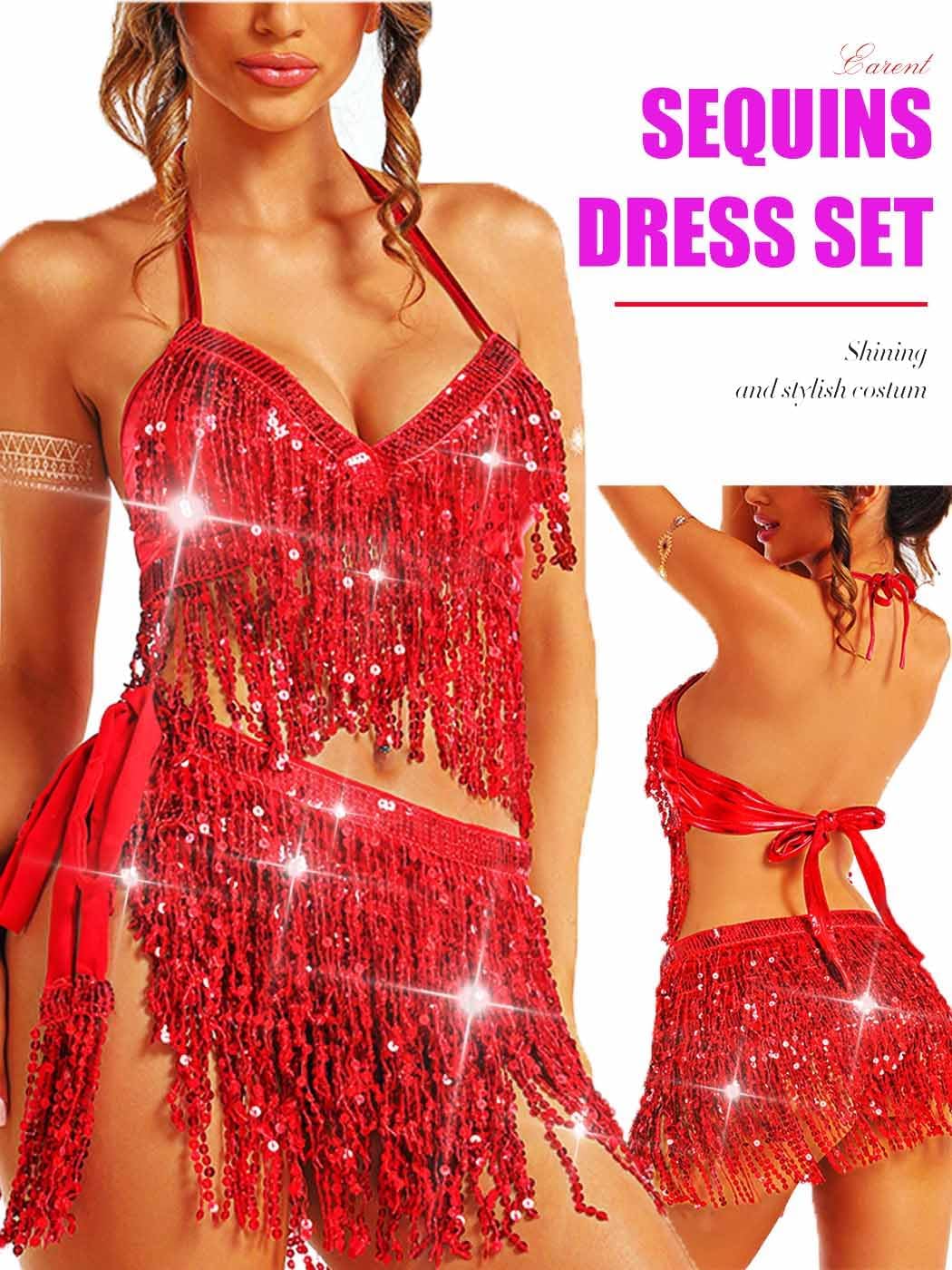 EARENT Belly Dancer Outfit Fringe Sequin Skirts Sets for Women - Image 4