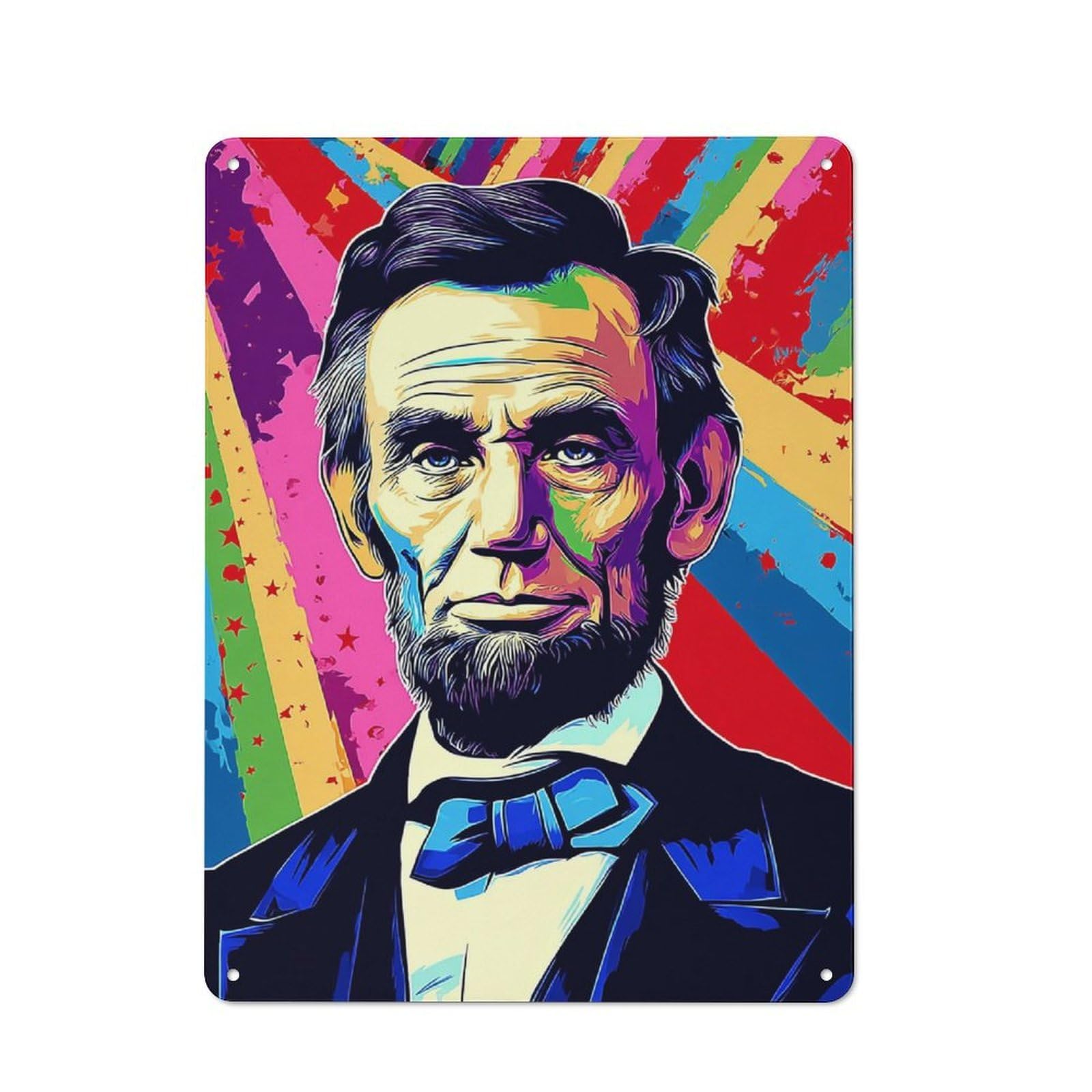 Junmoney Colorful Abraham Lincoln Portrait Tin Wall Plaque 40X30cm With For Hobby Room Or Studio, For Updating Hobby Room And Studio After Moving