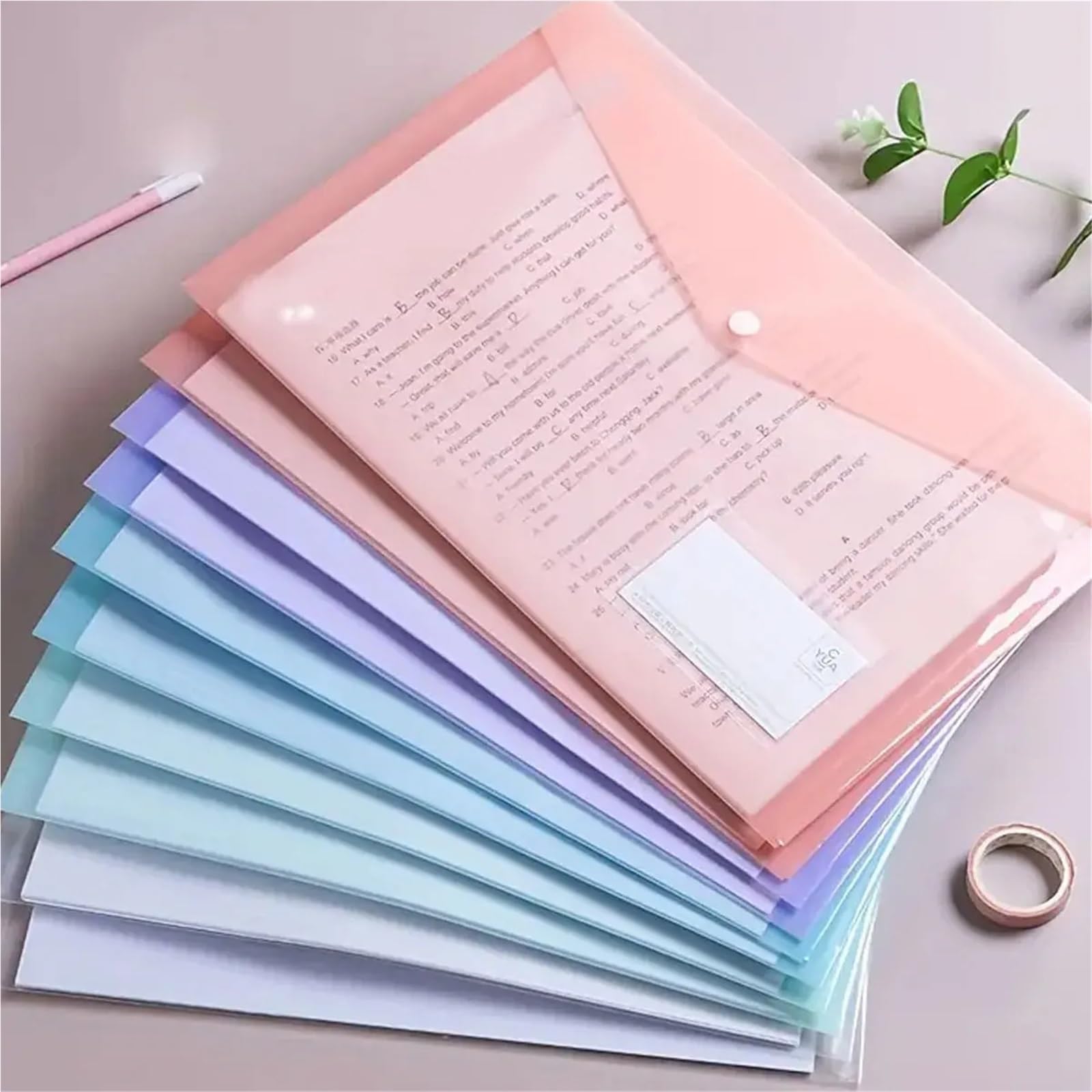 Przezroczysty folder z tworzywa sztucznego, Plastikowa teczka, przezroczysta, wielokolorowa z przyciskiem zatrzaskowym(Clear)