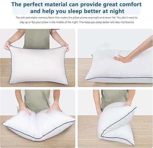 Miniatura 7 de HAODEMI Almohadas de cama para dormir, paquete de 2 unidades, tamaño Queen, calidad de hotel refrescante con relleno alternativo de plumón suave